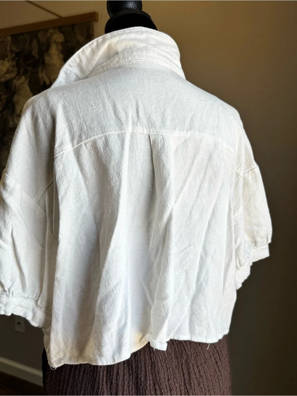 Altar'd State Cream Cropped Button-Up Collared Top - Picture 3 of 4